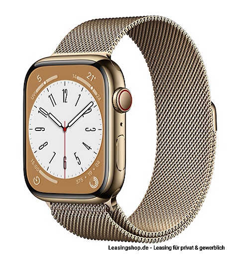 Apple Watch Series 8 GPS + Cellular leasen, 41 mm oder 45 mm Edelstahlgehäuse Gold, Milanaise Armband Gold